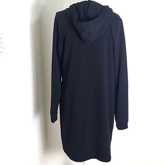 Soho Black Sweatshirt Dress with Pockets & Drawstring Hoodie, Size Large - Picture 7 of 11